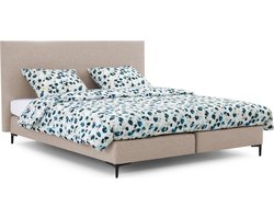 B Bright Boxspring Emerald vlak met Silver Pocket Deluxe Foam matras - 180 x 200 cm - beige
