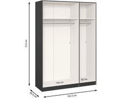 B Bright Draaideurkast Compact - 152 x 215 x 58,5 cm - zwart/wit