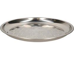 B-Home serveerschaal/dienblad - plat - rond - zilver - RVS - D50 cm - voedsel serveren tray
