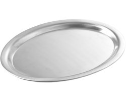 B-Home serveerschaal/dienblad - plat - rond - zilver - rvs - dia 30 cm - voedsel serveren tray