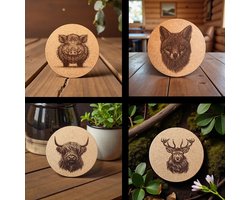 Baardmans Creaties - Pannen-onderzetters kurk rond 17 cm 'Veluws wild' (Set van 4)