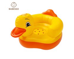 Babesso® Opblaasbare Babystoel – Eend Stoel Baby – Draagbaar Babyzitje met Tafeltje – Inclusief Luchtpomp – Comfortabel & Veilig