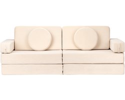 Babiem® Max - Speelbank - 8 Onderdelen - Kinderbank - Kindersofa - Wasbare Hoes - Modulaire Bank - Speelgoedbank - 120x60x44 cm - Beige Ribstof