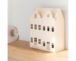 Babiem® Poppenhuis Lynn – Hout - incl. 25 Meubels & Poppen - 85 cm - Grachtenpand Design - Off white