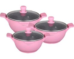 Babij Cooking Pannenset - Crocodile Line - 6-delig - 20, 24 & 28cm - Roze