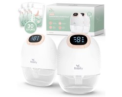 Babily - BS30 Handsfree elektrische Borstkolf - Draadloze kolf dubbel - Incl. 30 moedermelk bewaarzakjes, 4 borstschildmaten & satijnen hoes