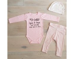 Baby 3delig kledingset pasgeboren meisje | maat 50-56 | set roze romper lange mouw met tekst zwart de liefste opa en oma zijn toevallig mijn opa en oma  Huispakje | Kraamkado   aankondiging bekendmaking zwangerschap cadeau voor de liefste aanstaande