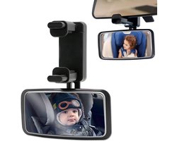 Baby Autospiegel - 360° Draaibaar & Breed Zicht - Met Klembevestiging - 13x6.3 cm Formaat