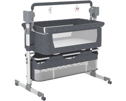 Baby Bed - Co Sleeper - Wieg - Elektrisch - Met Schommelfunctie - Met Wiegfunctie - Opbergruimte - Met Matras - Klamboe - Hoogte Verstelbaar - Met Wielen - Inklapbaar - Donkergrijs
