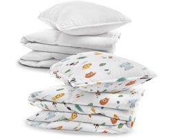 Baby Beddengoed Set met Dekbed en Kussen 100x135 cm + beddengoed – Compleet Dekbedovertrek & Kussensloop 40x60 Katoen met Rits – Jongen Meisje Peuter Kinderkamer Oeko-Tex Safari-motief
