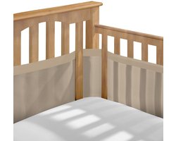 Baby Bedomrander – 2 Stuks - Bedbumper – Ademende Bedbumper voor Ledikant, Wieg & Box – Khaki – 150x27cm + 320x27cm – Veilig Mesh Bedrand – Zachte Bescherming Babybed