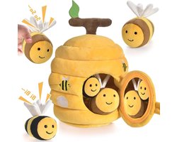 Baby Bijenkorf Speelgoed - Sensorisch Pluche - Ontwikkeling Stimuleren - 5 Interactieve Bijen - 0-3 Jaar - Geel