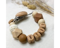 Baby Chique Uden | Speenkoord met naam | Bruin Crème | Kraamcadeau | Babyshower | Babygym | Baby born | Gepersonaliseerd