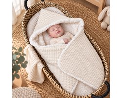 Baby Creaties - Wikkeldeken baby - Beige teddy - Badcape met capuchon