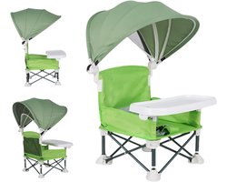 Baby Eetstoel - Kinderstoel Buiten - Picknicken en Reizen - Inclusief Zonnekap - 39 x 18 x 39 cm - Groen