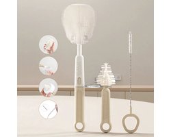 Baby Flessenborstel met bijzondere borstelkop - 360° Reiniging - Baby Borstels - Beige – Reinigt Moeilijk Bereikbare PlekkenBab