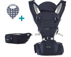 Baby Garden Draagzak 4 in 1 met Heupzitje - Baby draagzak - Zonnekap - Ventilatiesysteem - EU Gecertificeerd - Incl. Slabbetje - Verstelbaar - Donkerblauw