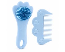 Baby Haarborstel & Kam Set Blauw – Zachte Siliconen Massageborstel voor Baby’s en Peuters