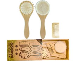Baby Haarborstel - Voor Jongen of Meisje – Set van 3 - Borstel Voor Baby – Haarkam voor Baby - Van Beukenhout – Natuurlijk Geitenhaar - Baby cadeau – Baby kam – Baby borstel Set – Houten Borstel