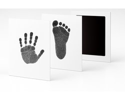 Baby handafdruk en voetafdruk fotokaartje - Baby cadeau - Zwart - Gipsafdruk alternatief! - Eenvoudig schoonmaken - incl. 2 witte kaartjes