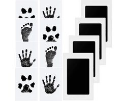 Baby handafdruk- en voetafdrukset, 4 stuks babyvoetafdrukset, baby afdrukset voor pasgeborenen, pootafdrukset hond, pootafdrukset kat, Clean Touch stempelkussen voor babyshower - JGT