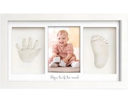 Baby Handafdruk en Voetafdrukset Fotolijst - Gipsafdruk voor Hand en Voet - Echt Houten Fotolijst - Witte Tint - Inclusief Letters en Cijfers
