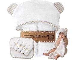 Baby Handdoek Set - Washandjes Bundel - Na het badje - Extra dikke stof - X-Large - Beige Gingham