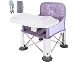 Baby Hoge Stoel - Draagbare Outdoor Opvouwbare Kinderstoel - Verstelbare Kinderstoel voor Peuters - Eetstoel met Afneembare Lade - Opbergvak en Tas - Unicorn Design - Booster Stoel voor Voeding en Tafel