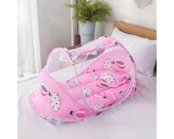 Baby klamboe Baby tentje babytent ,baby hemeltje baby sluier Beddengoed Wieg Met Gaas Opvouwbare Baby Tent Met Muggennet Comfortabele Zachte Matras Kussen 0-3 Jaar Oud Reistent Met Bed Voor Baby's,(110*65*60cm),Roze