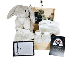 Baby Kraamcadeau Knuffelkonijn Unisex - baby geschenkset Unisex - baby cadeau jongen - baby cadeau meisje - unisex - baby geschenkset - kraamcadeau neutraal - baby memorie box - babyshower cadeau - gender neutraal babycadeau - 7 in 1 kado