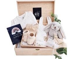 Baby kraamcadeau unisex Beige Wit - Luxe kraamcadeau – Direct klaar omte geven - baby geschenkset - kraamcadeau neutraal - babyshower cadeau voor jongen en meisje - gender neutraal babycadeau - 10 delige Baby Geschenkset - Gender reveal party cadeau