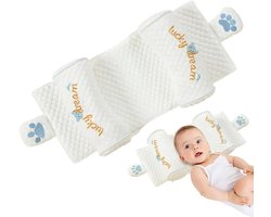 Baby Kussen - Baby Hoofdkussen - Tegen Plat Hoofd - Ergonomisch- Ademend Babykussen - voor 0-18 Maanden - 100% Katoenen Reiskussen - voor Wieg, Kinderwagen & Autostoel - Voorkomt Afgeplat Hoofdje - Wasmachinebestendig - Blauw / Veelkleurig