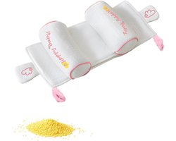 Baby Kussen - Baby Hoofdkussen - Tegen Plat Hoofd - Ergonomisch- Ademend Babykussen - voor 0-18 Maanden - 100% Katoenen Reiskussen - voor Wieg, Kinderwagen & Autostoel - Voorkomt Afgeplat Hoofdje - Wasmachinebestendig - Roze / Veelkleurig