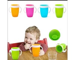 Baby Leren Drinkbeker Met Dubbele Handgreep Flip Deksel 360 Graden Kan Worden Gedraaid Lekvrije Beker Zuigelingen Waterbekers Fles