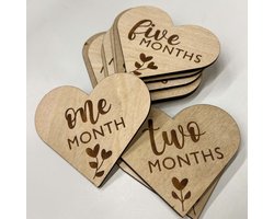 Baby Mijlpaal Schijfjes Hart & Planten – Houten Newborn Fotoprops – Maandelijkse Baby Foto Accessoires – Origineel Kraamcadeau – Baby Shower Cadeau – Baby Kamer Decoratie