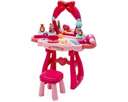 Baby Mix - Kinderkaptafel - Roze met rode en blauwe accenten - Inclusief accessoires en spiegel - Speelgoed voor kinderen - Kaptafel decoratie - Cosmetica set - Speelgoed voor meisjes - Rollenspel