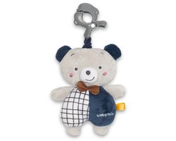Baby Mix - Pluche Teddybeer - Grijze Vacht - Met Bruine Strik - Inclusief Clip en Label - Schattig Knuffeldier - Speelgoed voor Baby's - Comfortabel Knuffelvriendje - Baby Speelgoed