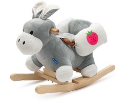 Baby Mix - Schommelpaard - Pluchen ezel - Zacht en vriendelijk - Houten handvatten - Schommelspeelgoed - Kinder speelgoed - Schommelstoel - Rocking toy - Muzikaal schommelpaard