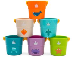 Baby Mix - Servies, bekers en bestek - Speelbekers multicolor kunststof 6 stuks - educatief speelgoed - motoriek - stapelen - badspeelgoed - sensorisch - creativiteit