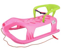 Baby Mix - Slee - Roze plastic met rugleuning - Veiligheidsgordel - Glad glijoppervlak - Comfortabel stoeltje - Kinderslee - Sneeuwslee - Winter speelgoed - Kinder sledemateriaal - Sneeuwfun