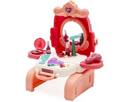 Baby Mix - Speelgoed kaptafel - Roze en Rode uitvoering - Met spiegel en accessoires - Draagbare schoonheidssalon - Maak plezier - Rollenspel - Speelmake-up - Kinderspeelgoed - Meisjes speelgoed