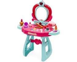 Baby Mix - Speelgoedkaptafel - Kinderkaptafel fuchsia wit met accessoires - make-up tafel - cosmetica - meisjes speelgoed - kaptafel met muziek - speelgoed