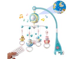 Baby Mobiel met Muziek en Licht - Projector en Licht - Timerfunctie - Afstandsbediening - Inclusief Muziekdoosje en Rammelaars - Cadeau voor Pasgeboren Baby's (jongens en meisjes)