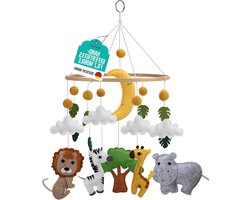 Baby mobiel met muziek - safaridieren van vilt - bedbel en windspel - jongens en meisjes - babykamer decoratie baby mobiel met muziek