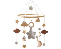 Baby mobiel met muziek - Vilten bedbel - Baby windspel - Baby wieg met vilten ballen en wolken - Pasgeborenen bedbel - Babybedbel - Kinderbedbel - Pasgeborenen hangende bedbel baby mobiel met muziek