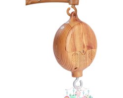 Baby Mobiel - Met Muziekdoos En 35 Melodieën - Houten Design - Voor Babybed En Wieg - Wit En Naturrlijke Kleuren