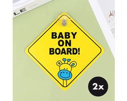 Baby on Board – Baby in Car – Bordje met Zuignap – Geel – 12x12CM – Model A – 2 Stuks