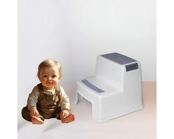 Baby Opstapje - Veilige Kinderkruk 2 Treden - Antislip Peuter Opstapkrukje - Zindelijkheidstraining Badkamer - 26cm Hoog - Grijs