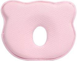 Baby platte hoofdsteun, pasgeboren kussen, zuigelingenhoofd misvormd kussen 0-12 maanden, pasgeboren memory foam reiskussen, baby kussen, 3D baby kussen - roze - 25*23*3*1