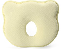 Baby platte hoofdsteun, pasgeboren kussen, zuigelingenhoofd misvormd kussen 0-12 maanden, pasgeboren memory foam reiskussen, baby kussen, 3D baby kussen - geel - 25*23*3*1